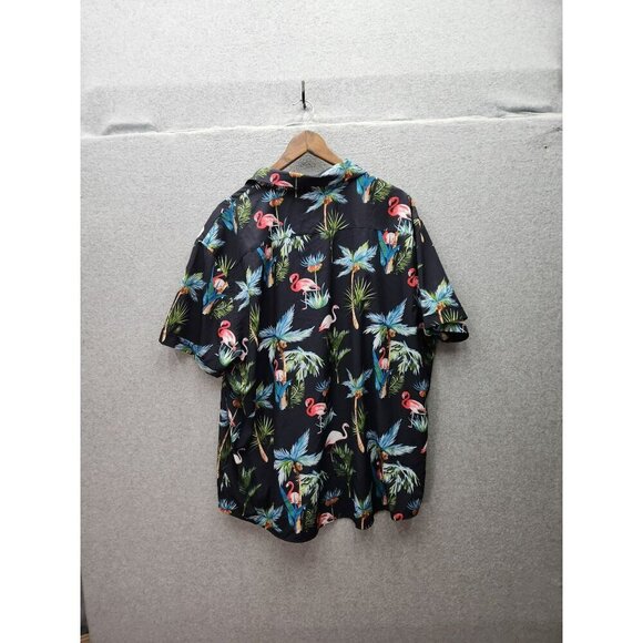 Mens Four Way Stretch Hawaiian Shirt 2XL Tropical Flamingo & Palm Print Black Sh - Picture 4 of 4